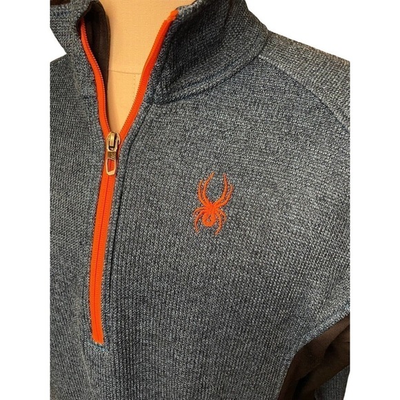 Spyder Men's 1/4 Zip Pullover, Heavyweight Blue and Orange Waffle Knit Large - Picture 3 of 9